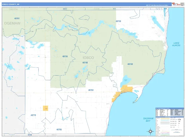 Iosco County, MI ZIP Code Wall Map, Business Reference style