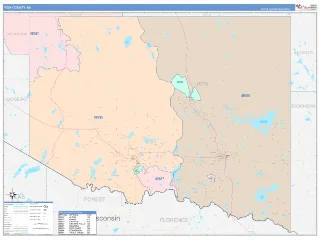 Iron County, MI ColorCast style ZIP Code wall map