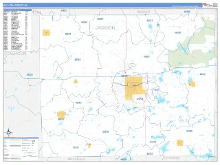 Jackson County, MI Business Reference style ZIP Code wall map