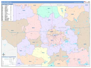 Jackson County, MI ColorCast style ZIP Code wall map