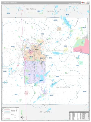 Kalamazoo County, MI Classic style ZIP Code wall map