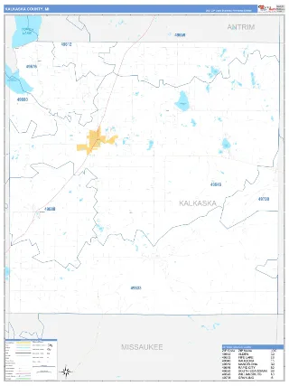 Kalkaska County, MI Business Reference style ZIP Code wall map