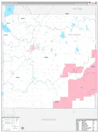 Kalkaska County, MI Classic style ZIP Code wall map