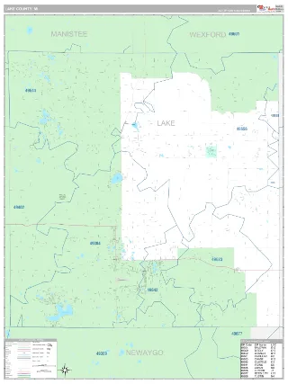 Lake County, MI Classic style ZIP Code wall map