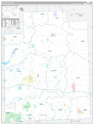 Lapeer County, MI Classic style ZIP Code wall map