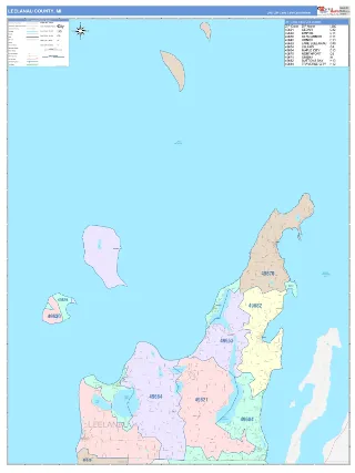 Leelanau County, MI ColorCast style ZIP Code wall map