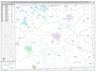 Lenawee County, MI Classic style ZIP Code wall map