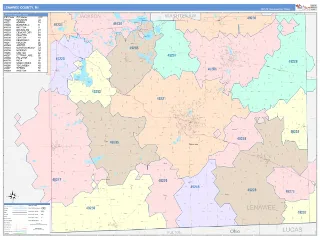 Lenawee County, MI ColorCast style ZIP Code wall map