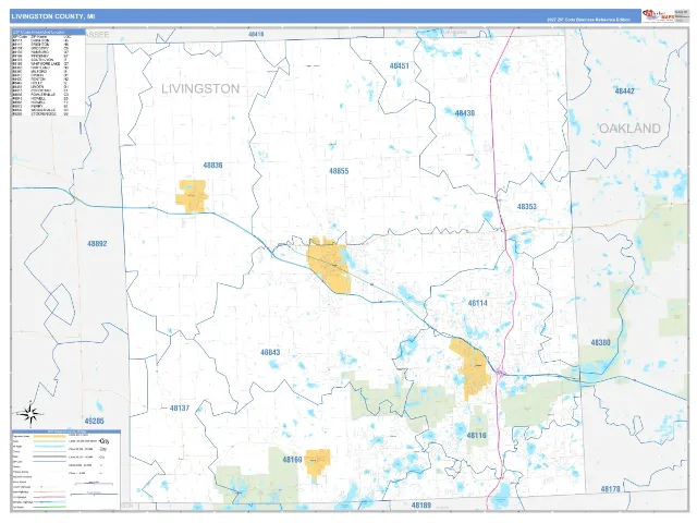 Livingston County, MI ZIP Code Wall Map, Business Reference style