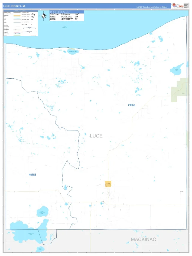 Luce County, MI ZIP Code Wall Map, Business Reference style