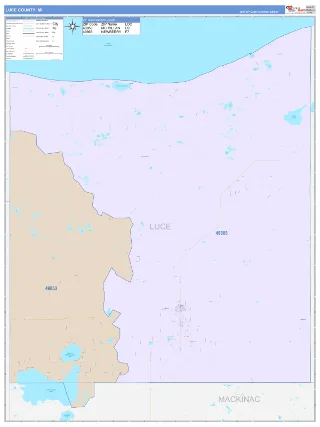 Luce County, MI ColorCast style ZIP Code wall map