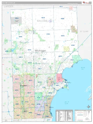Macomb County, MI Classic style ZIP Code wall map