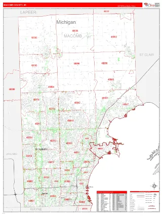 Macomb County, MI RedLine style ZIP Code wall map