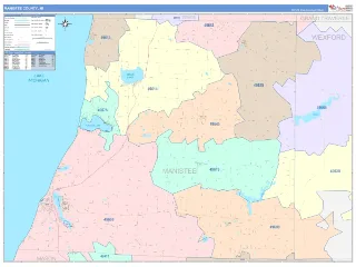 Manistee County, MI ColorCast style ZIP Code wall map