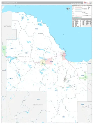 Marquette County, MI Classic style ZIP Code wall map
