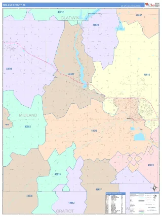 Midland County, MI ColorCast style ZIP Code wall map