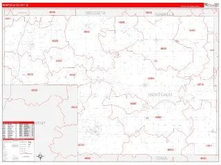 Montcalm County, MI RedLine style ZIP Code wall map