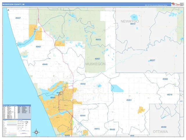 Muskegon County, MI ZIP Code Wall Map, Business Reference style