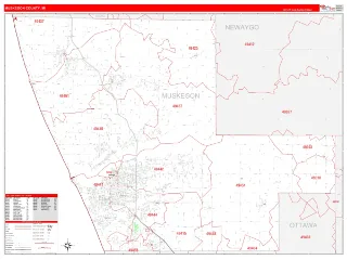 Muskegon County, MI RedLine style ZIP Code wall map