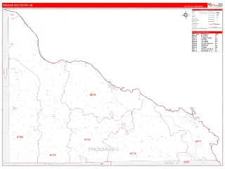 Presque Isle County, MI RedLine style ZIP Code wall map