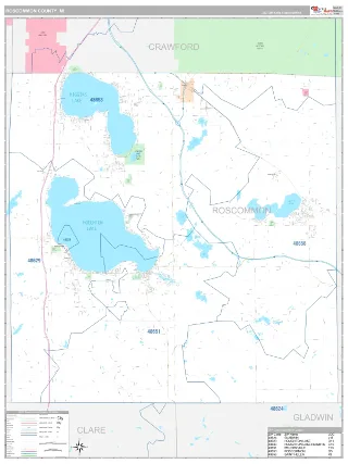 Roscommon County, MI Classic style ZIP Code wall map