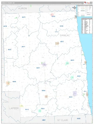 Sanilac County, MI Classic style ZIP Code wall map