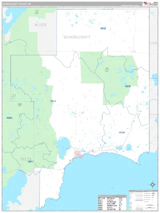 Schoolcraft County, MI Classic style ZIP Code wall map
