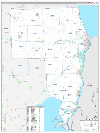 St. Clair County, MI Classic style ZIP Code wall map