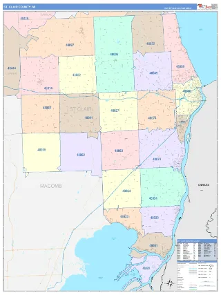 St. Clair County, MI ColorCast style ZIP Code wall map