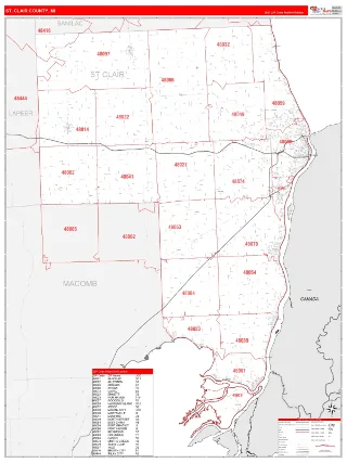 St. Clair County, MI RedLine style ZIP Code wall map
