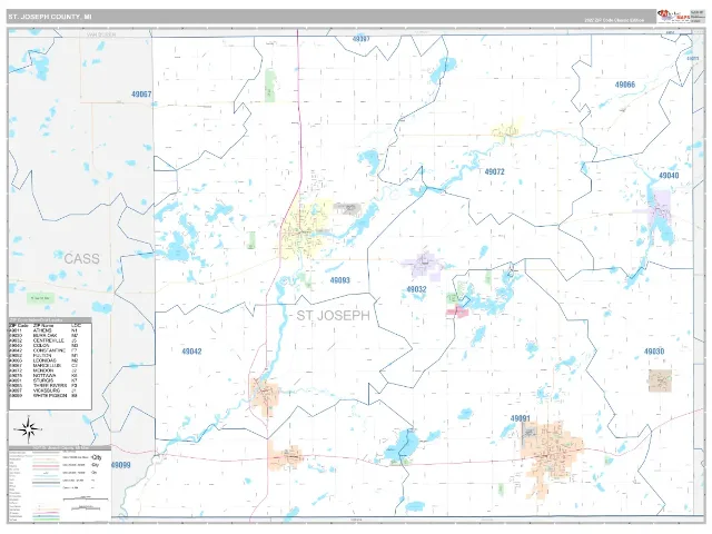 St. Joseph County, MI ZIP Code Wall Map, Classic style