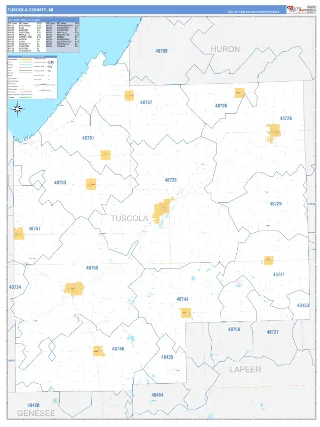 Tuscola County, MI Business Reference style ZIP Code wall map