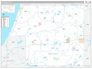 Van Buren County, MI Classic style ZIP Code wall map