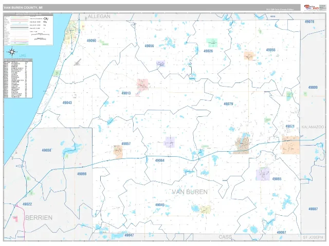 Van Buren County, MI ZIP Code Wall Map, Classic style