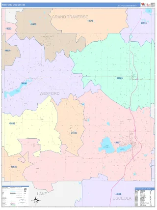 Wexford County, MI ColorCast style ZIP Code wall map