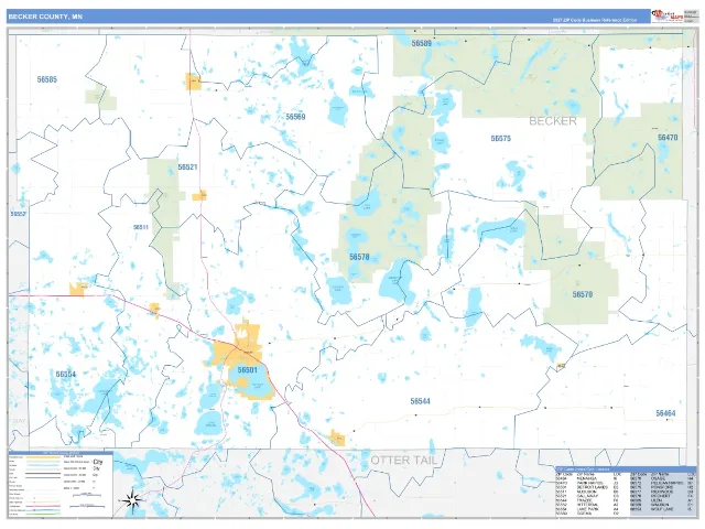 Becker County, MN ZIP Code Wall Map, Business Reference style