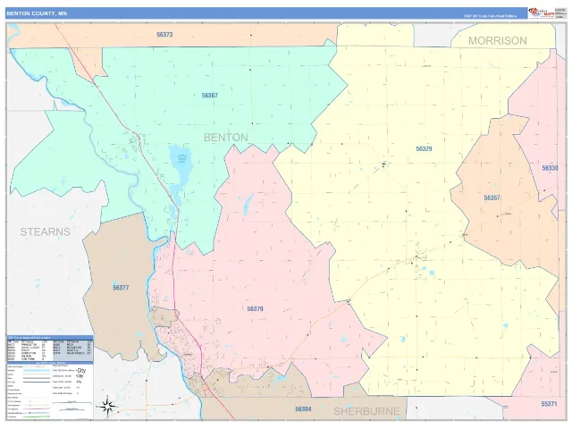 Benton County, MN ZIP Code Wall Map, ColorCast style