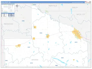 Brown County, MN Business Reference style ZIP Code wall map