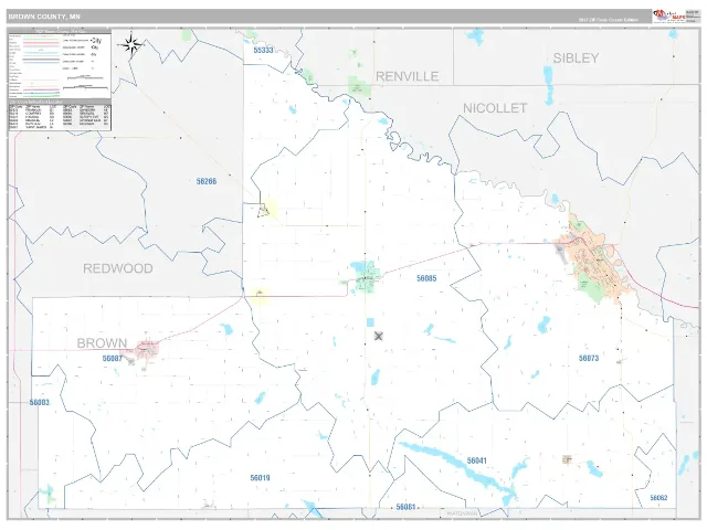Brown County, MN ZIP Code Wall Map, Classic style