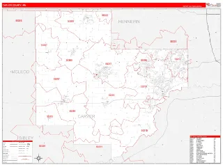 Carver County, MN RedLine style ZIP Code wall map