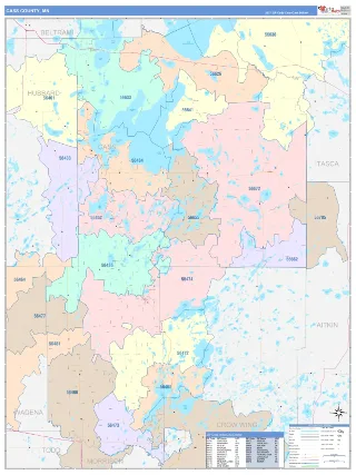 Cass County, MN ColorCast style ZIP Code wall map