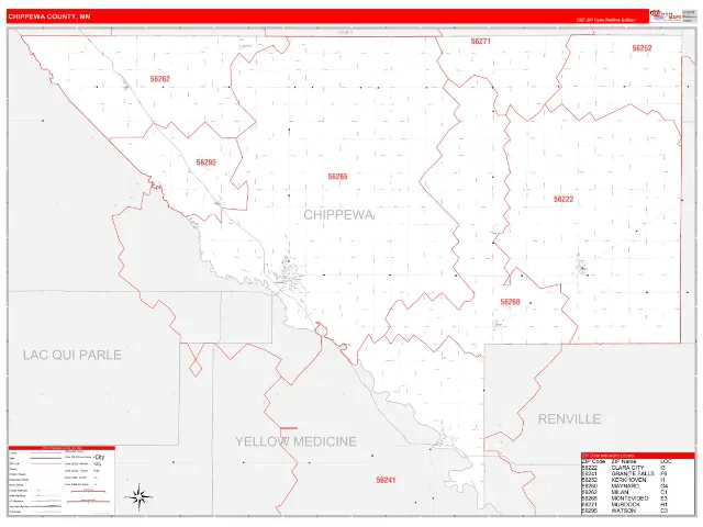 Chippewa County, MN ZIP Code Wall Map, RedLine style