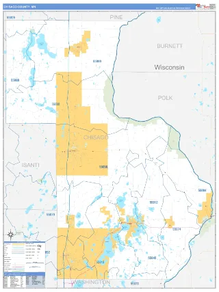 Chisago County, MN Business Reference style ZIP Code wall map