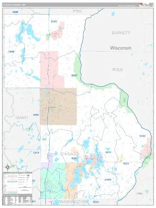 Chisago County, MN Classic style ZIP Code wall map
