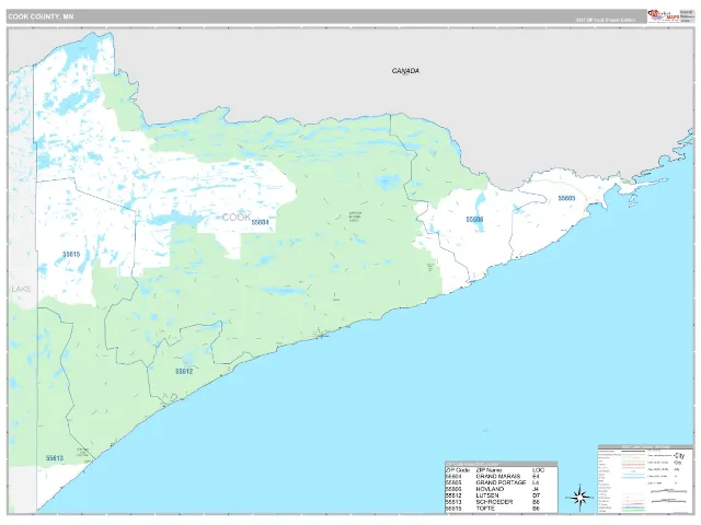 Cook County, MN ZIP Code Wall Map, Classic style