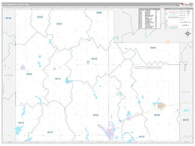 Cottonwood County, MN ZIP Code Wall Map, Classic style