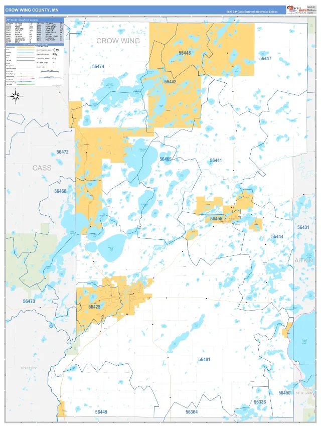 Crow Wing County, MN ZIP Code Wall Map, Business Reference style
