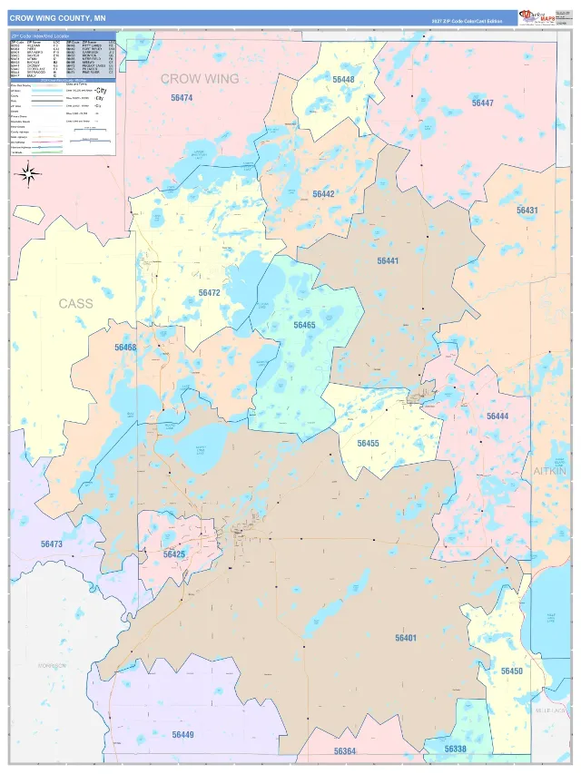 Crow Wing County, MN ZIP Code Wall Map, ColorCast style