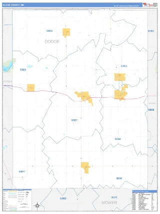 Dodge County, MN Business Reference style ZIP Code wall map
