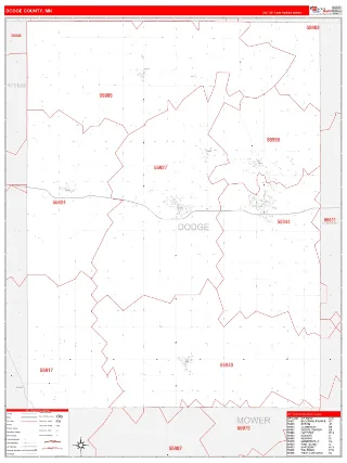Dodge County, MN RedLine style ZIP Code wall map